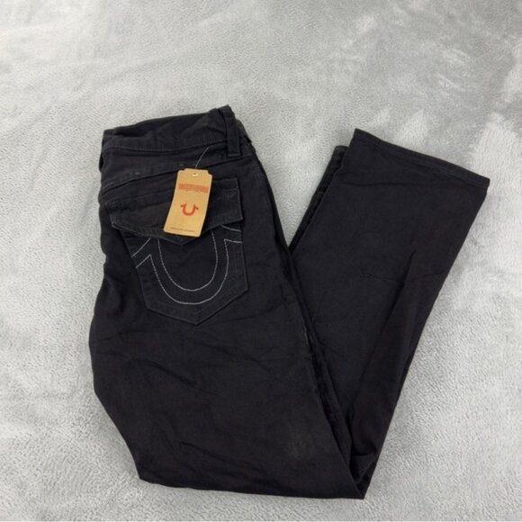 True Religion NWT Mens Size 34x30 Black Flared Straight Leg Denim Jeans - Picture 1 of 7